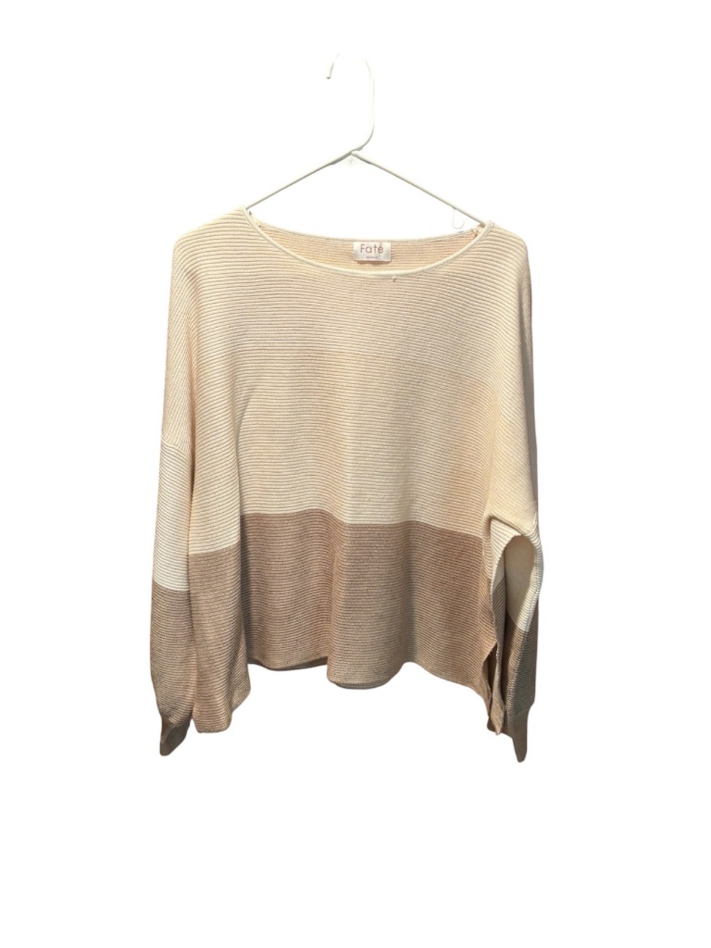 Fate Women's Colorblock Pullover Sweater in Cream/Tan Medium